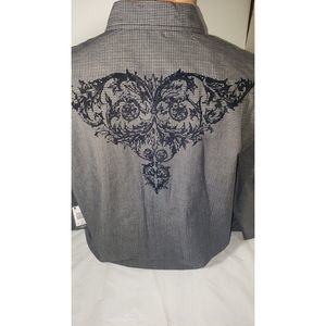 Men's Western Style Shirt Black White L New 2 Sided Embossed CM and Co.